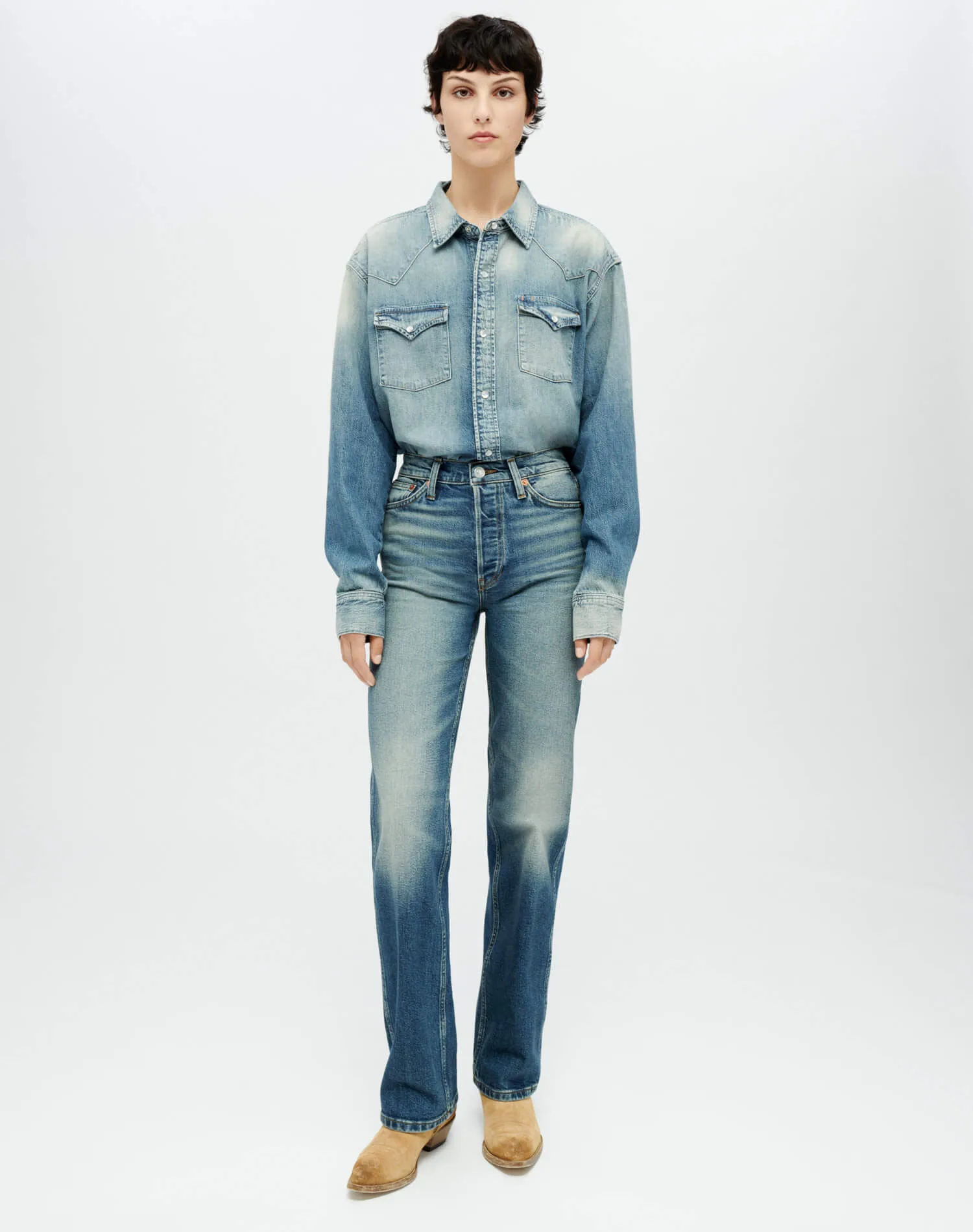 Oversized Western Shirt - Distressed Indigo