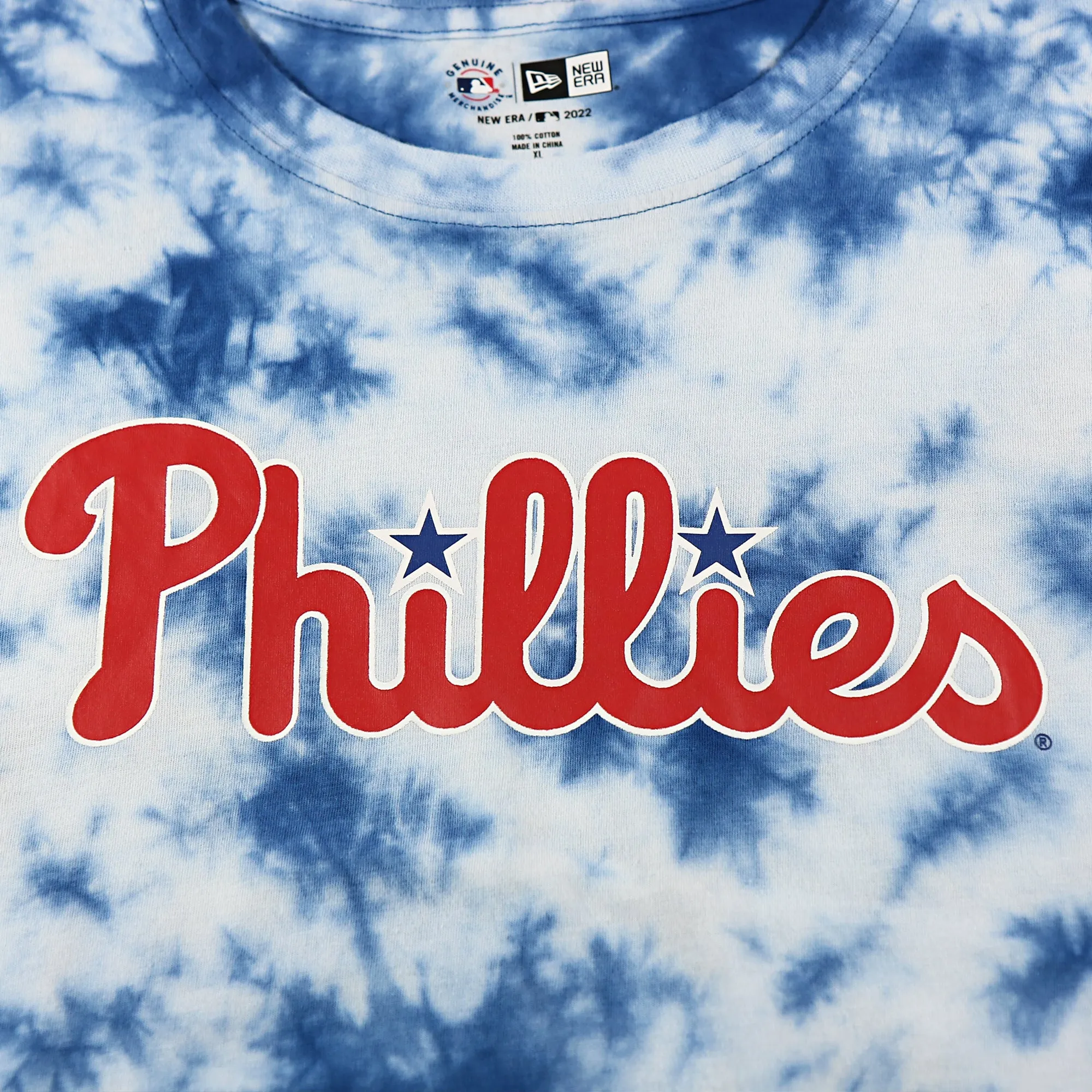 Philadelphia Phillies Current Phillies Wordmark Tie-Dye MLB T-Shirt | Royal Blue Tie-Dye T-shirt