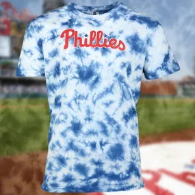 Philadelphia Phillies Current Phillies Wordmark Tie-Dye MLB T-Shirt | Royal Blue Tie-Dye T-shirt