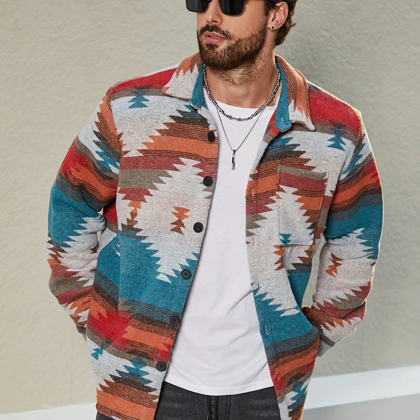 Plus Size Men's Southwest Pattern Print Jacket, Fashion Casual Fleece Jacket, Men's Clothing, Best Seller