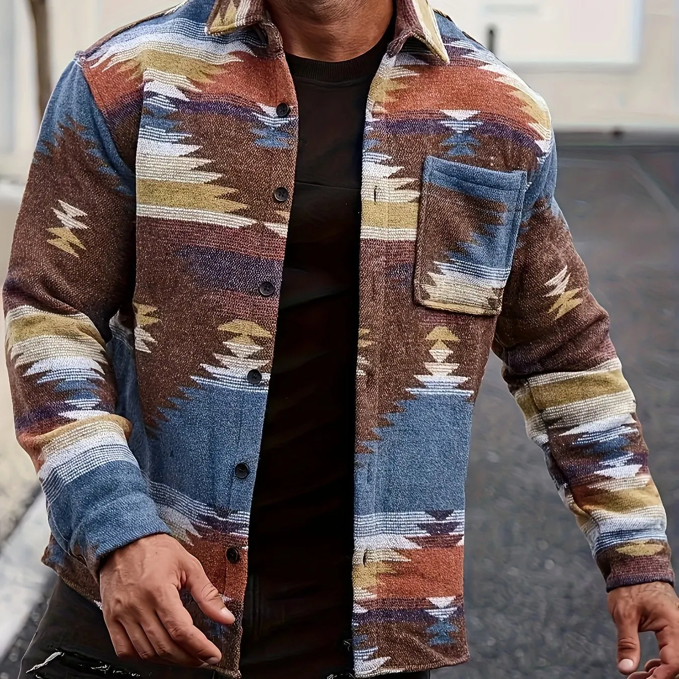 Plus Size Men's Southwest Pattern Print Jacket, Fashion Casual Fleece Jacket, Men's Clothing, Best Seller