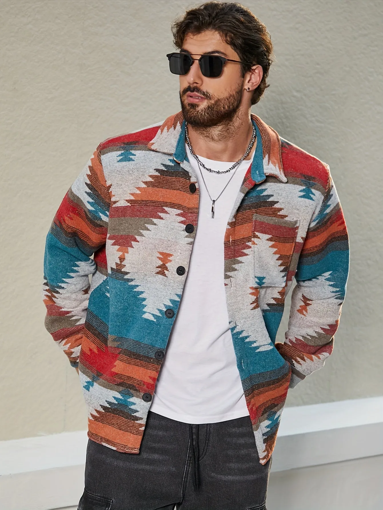 Plus Size Men's Southwest Pattern Print Jacket, Fashion Casual Fleece Jacket, Men's Clothing, Best Seller