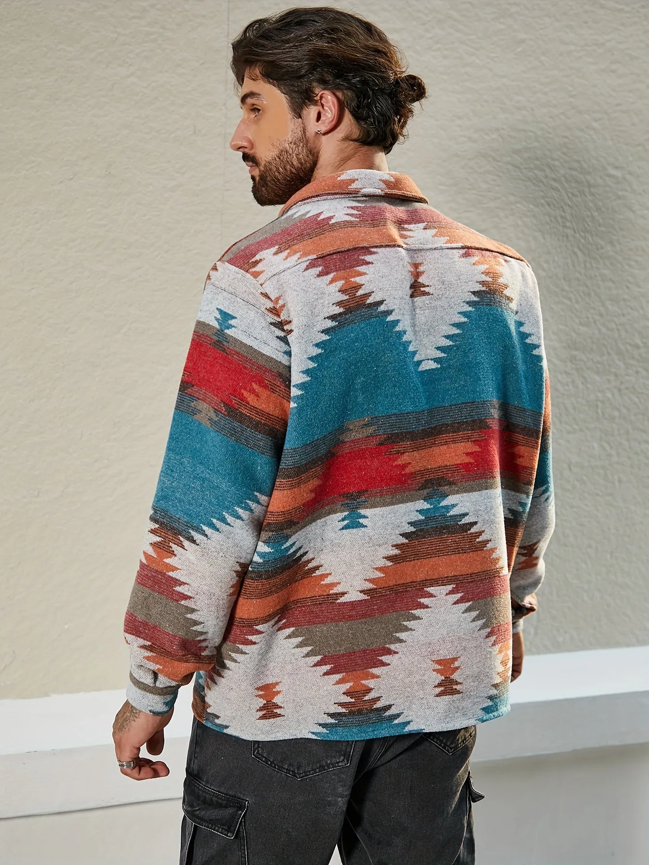 Plus Size Men's Southwest Pattern Print Jacket, Fashion Casual Fleece Jacket, Men's Clothing, Best Seller