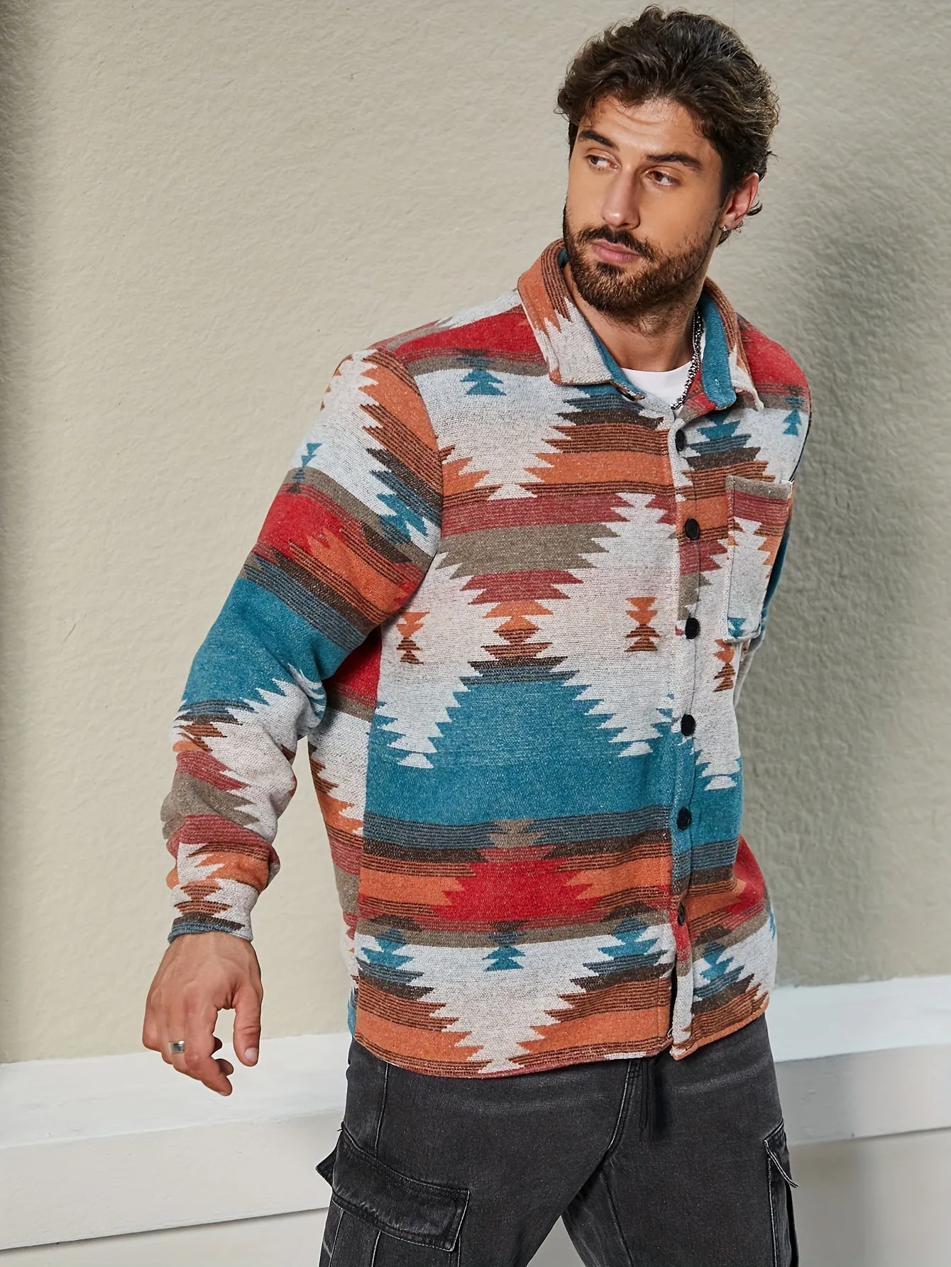 Plus Size Men's Southwest Pattern Print Jacket, Fashion Casual Fleece Jacket, Men's Clothing, Best Seller