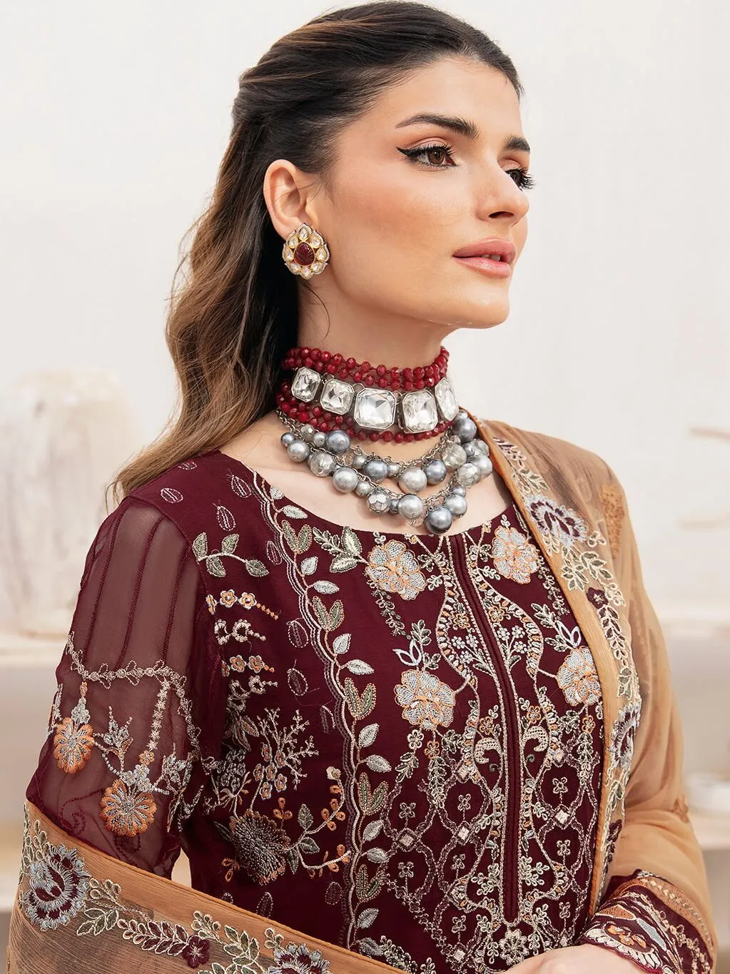 Ramsha Chevron Vol-07 Embroidered Chiffon Unstitched 3Pc Suit A-712