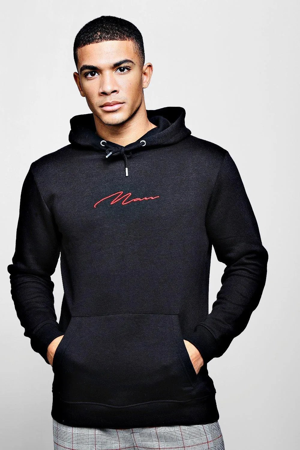 Red MAN Signature Embroidered Hoodie | boohooMAN UK