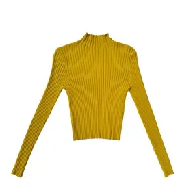 Ribbed Mock Neck Sweater - Chartreuse