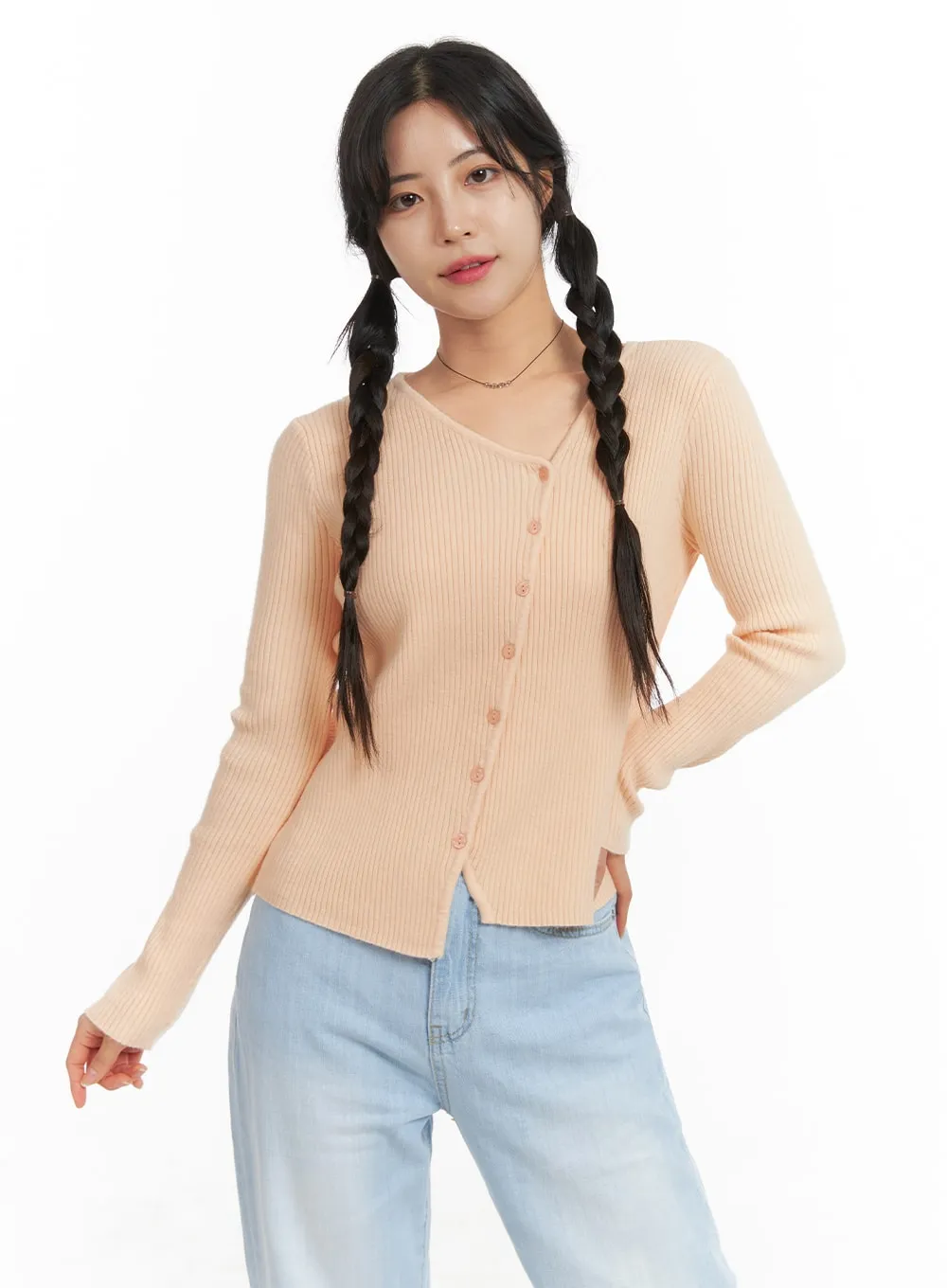 Ribbed Unbalanced Knit Cardigan OM427