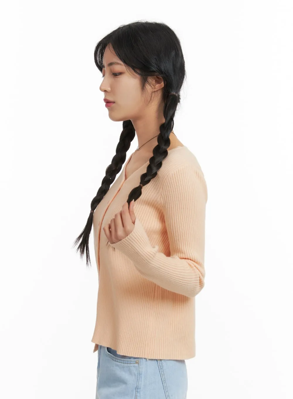 Ribbed Unbalanced Knit Cardigan OM427