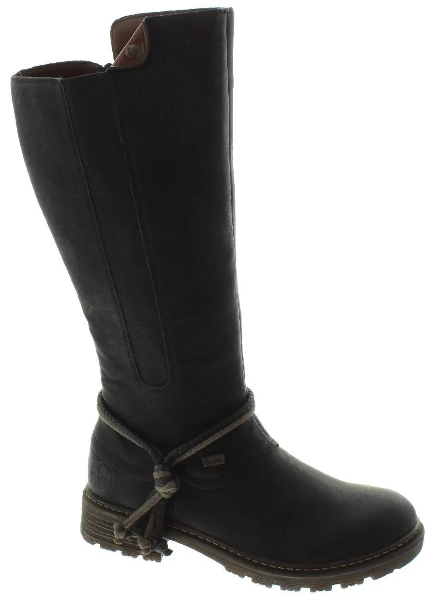 RIEKER Ladies Z4774 Flat Knee Boots In Black