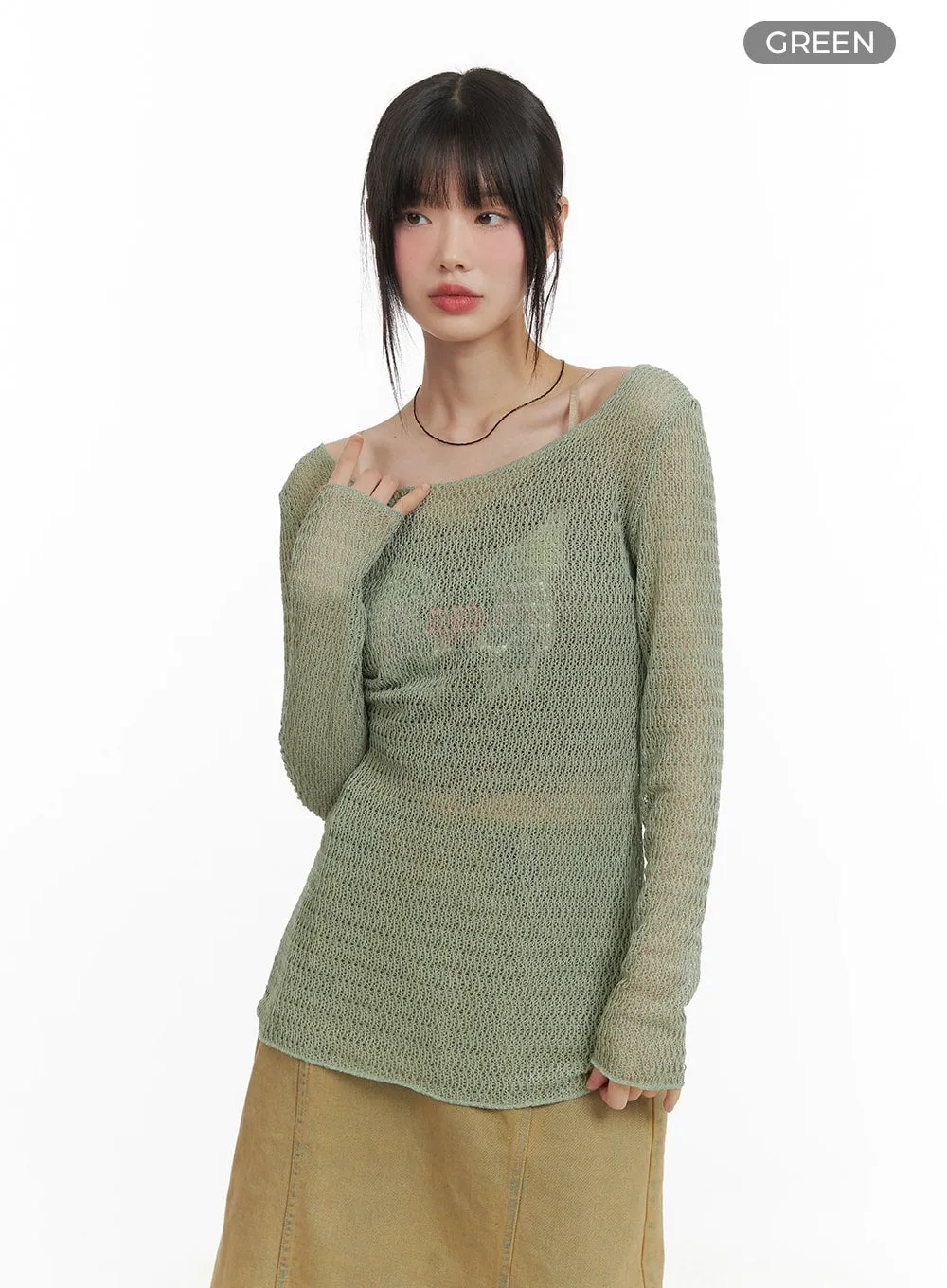 Round Neck Hollow Out Long Sleeve CA412