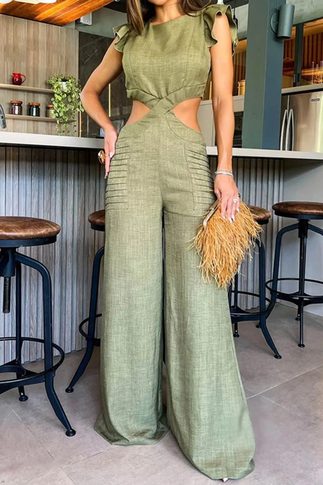 Ruffle Sleeveless Cutout Jumpsuits