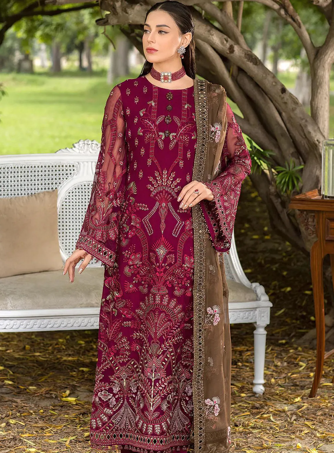 Shafaq By Flossie Embroidered Chiffon Unstitched 3 Piece Suit - 709 Lustrous