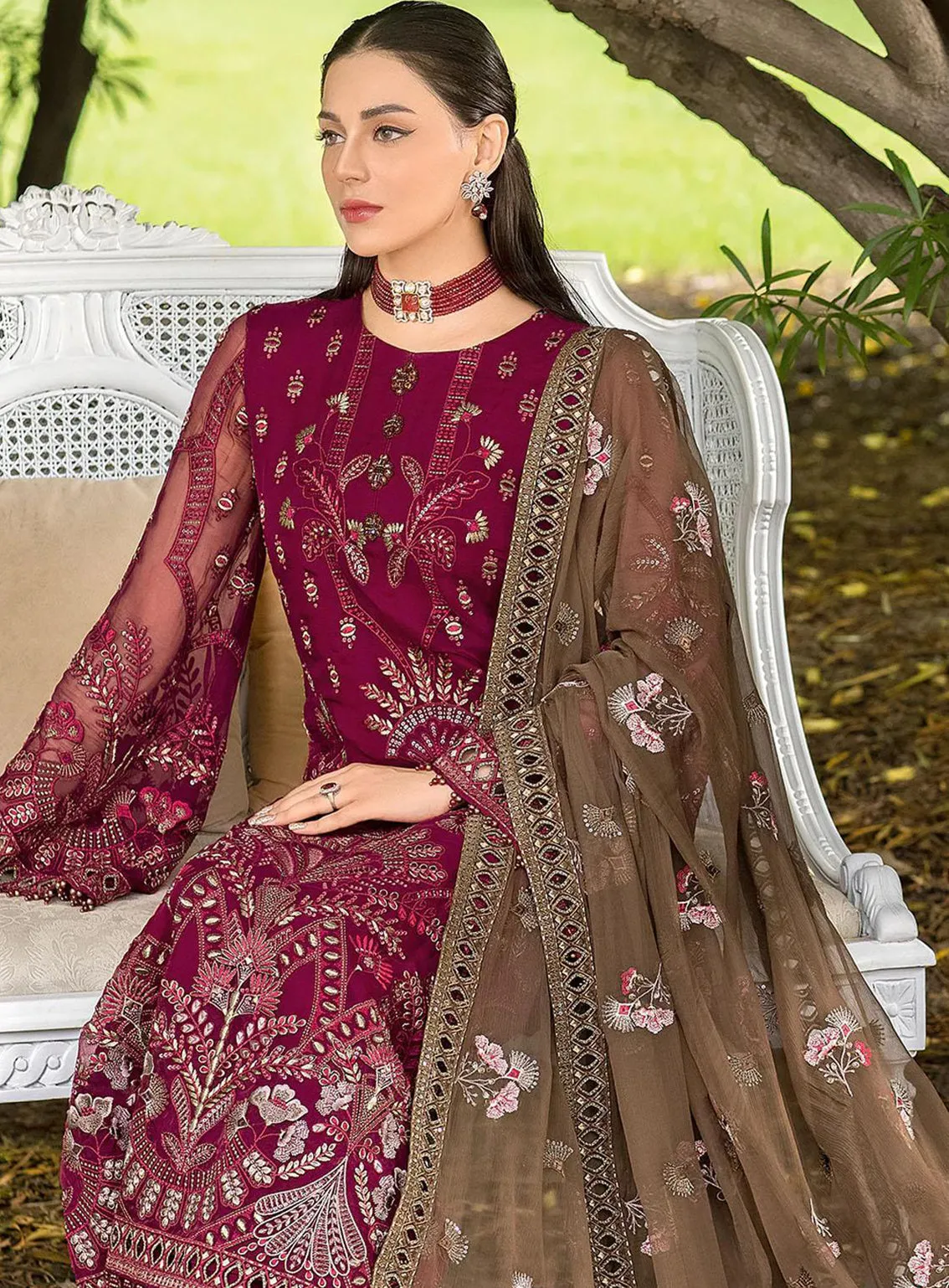 Shafaq By Flossie Embroidered Chiffon Unstitched 3 Piece Suit - 709 Lustrous