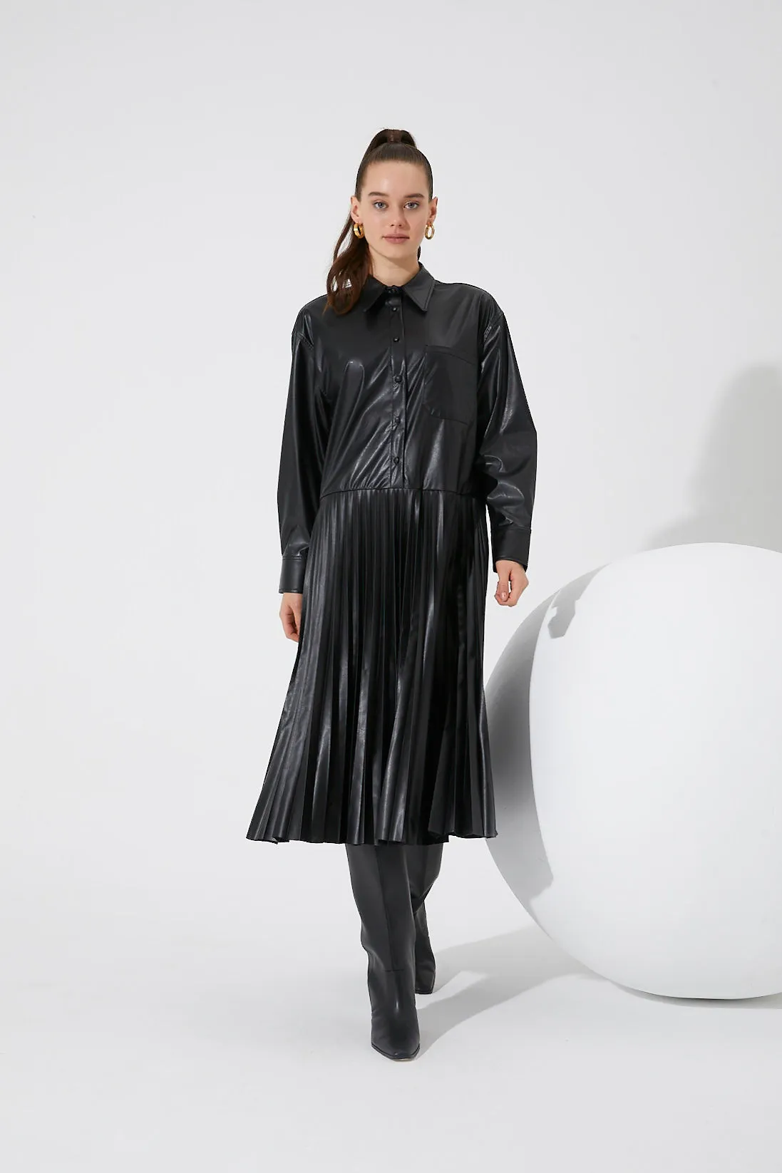 Shirt Dress With Pleated Skirt