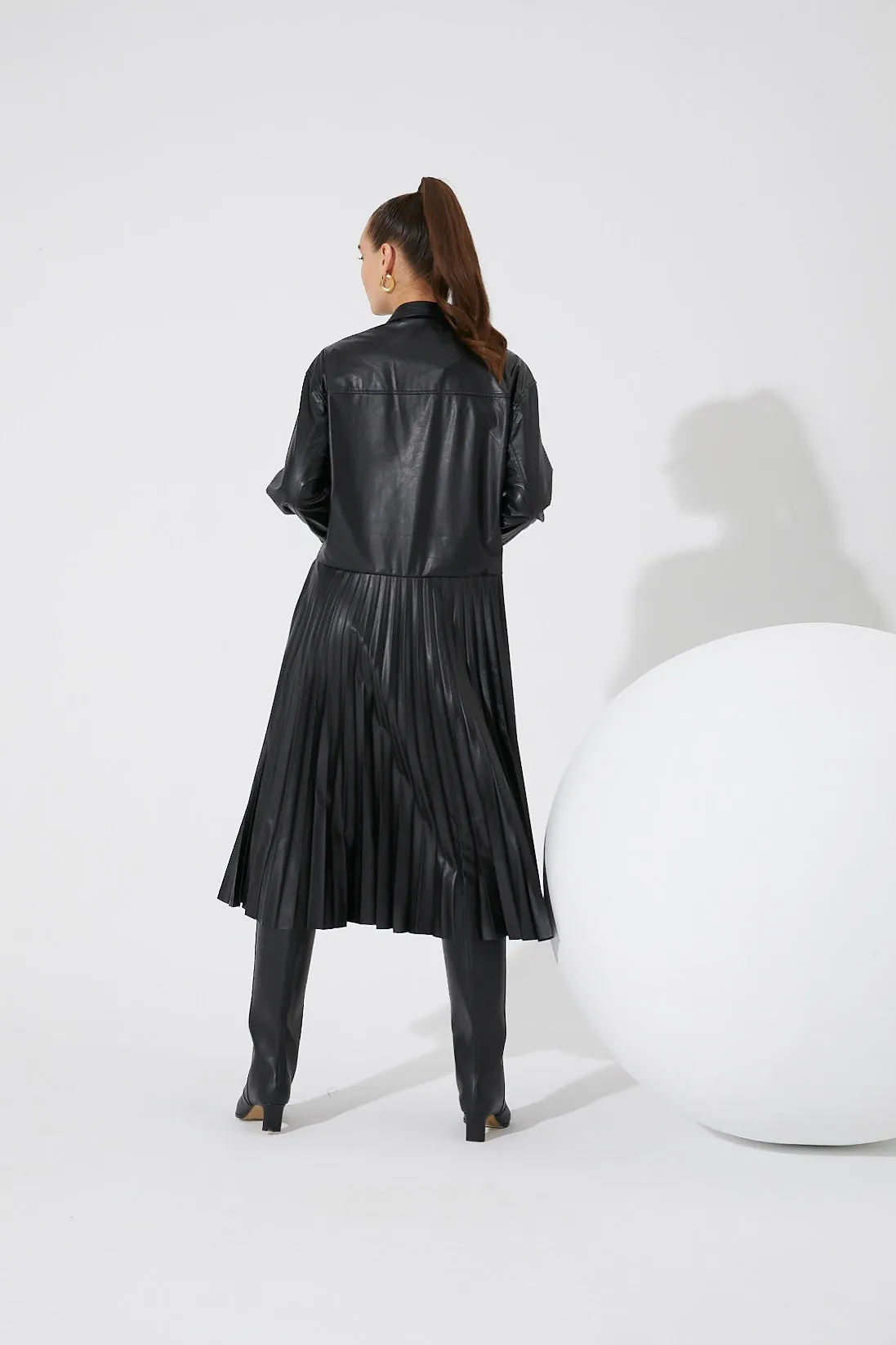 Shirt Dress With Pleated Skirt