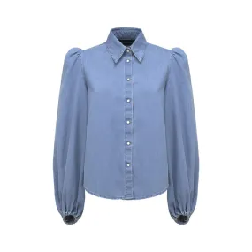 SHIRT WITH DENIM WRAP Woman Denim Azzurro