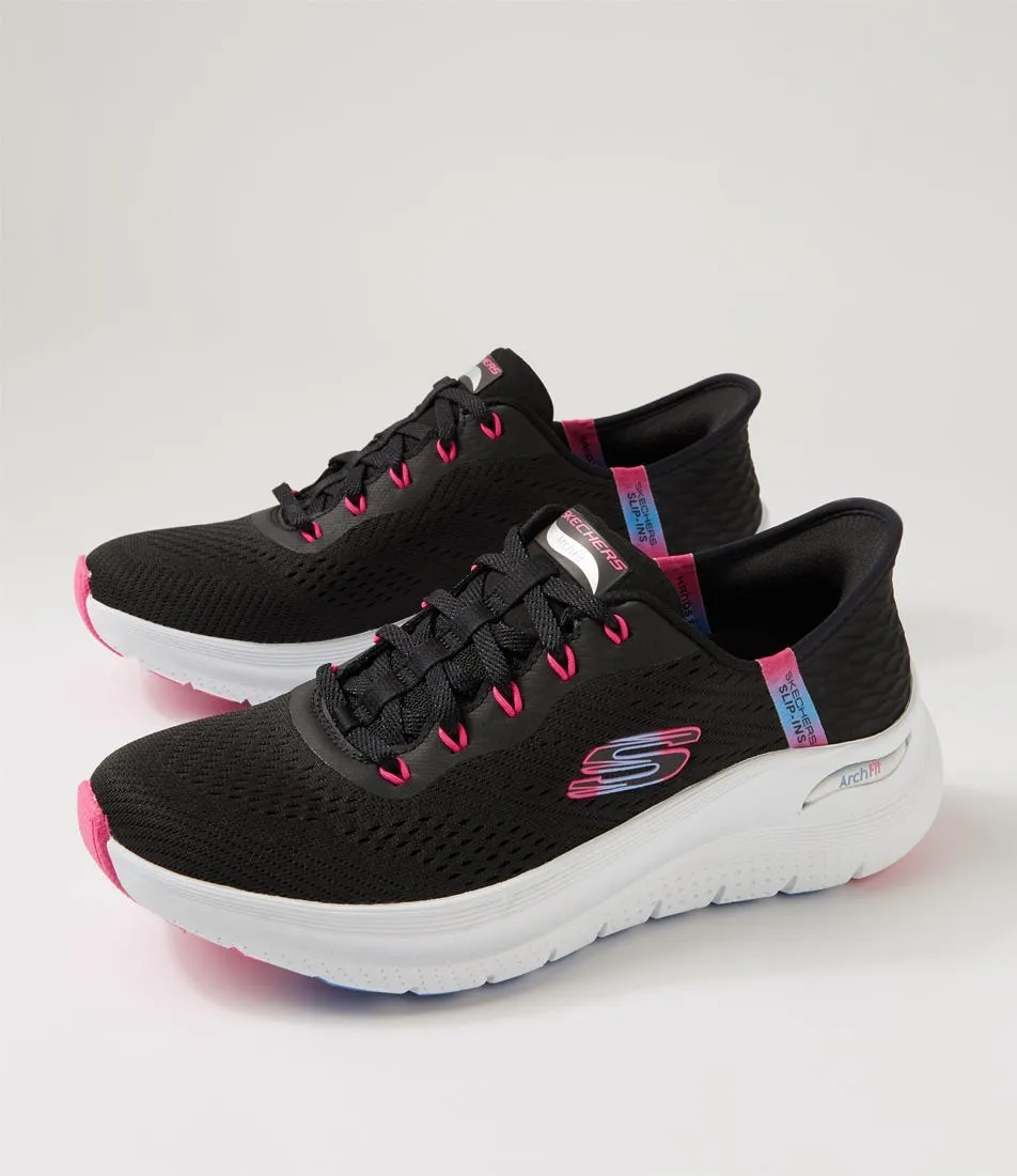 SKECHERS Arch Fit 2 Black Hot Pink Fabric Sneakers