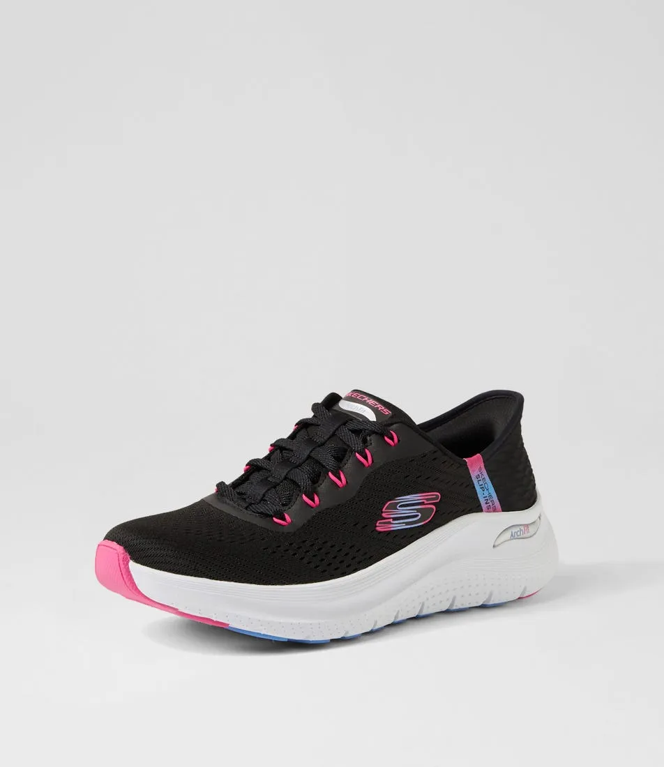 SKECHERS Arch Fit 2 Black Hot Pink Fabric Sneakers