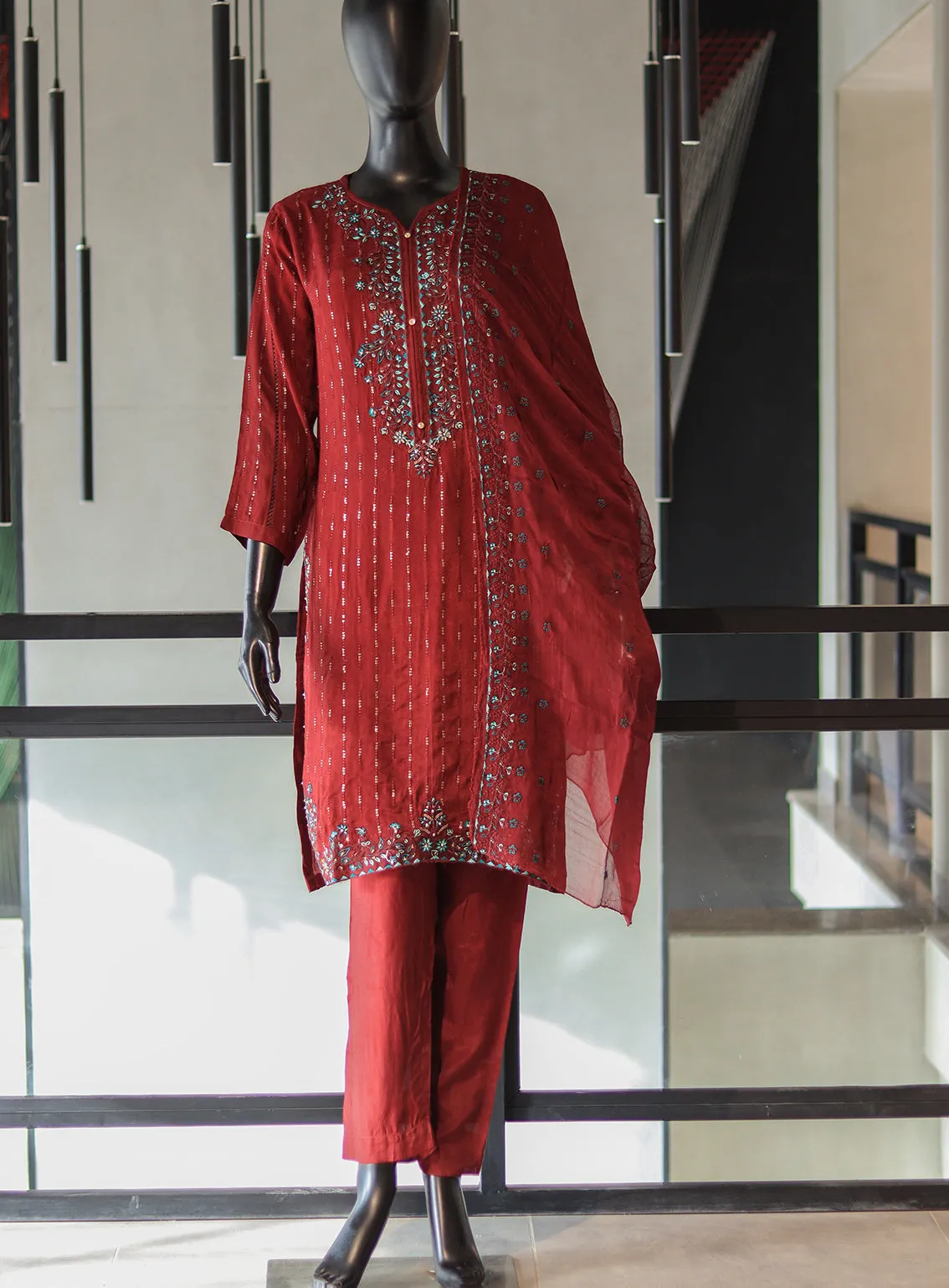 SNSC Embroidered Silk Stitched 3 Piece Suit - SNSC24FE D-110-8486