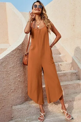 Solid Color Sleeveless Loose Jumpsuits