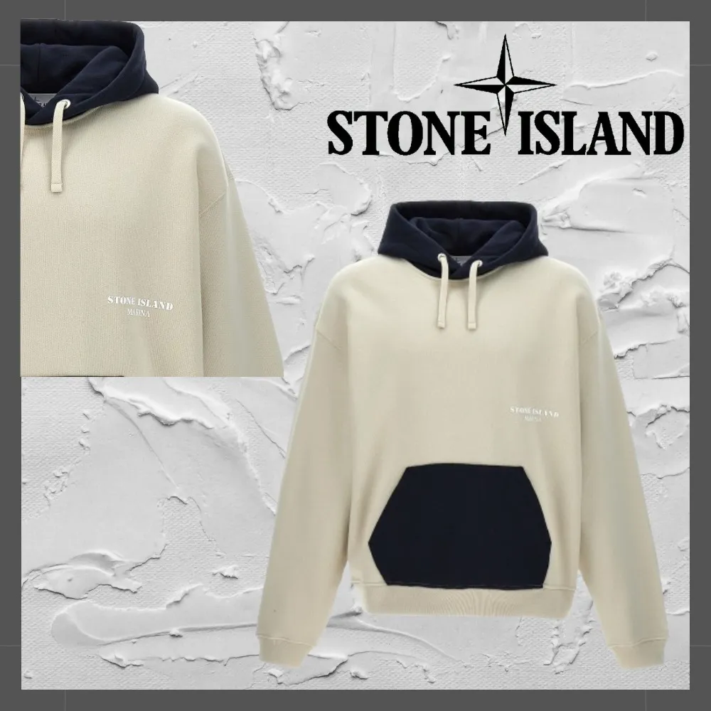 STONE ISLAND  |Long Sleeves Plain Cotton Logo Hoodies