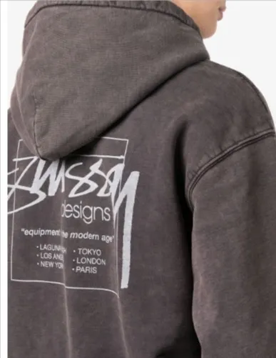 STUSSY  |Collaboration Long Sleeves Cotton Logo Skater Style Hoodies