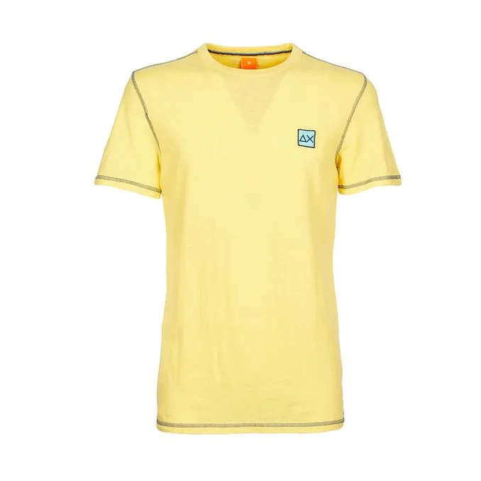 T-SHIRT WITH CONTRASTING SEAMS AND LOGO PATCH Man Sun Yellow