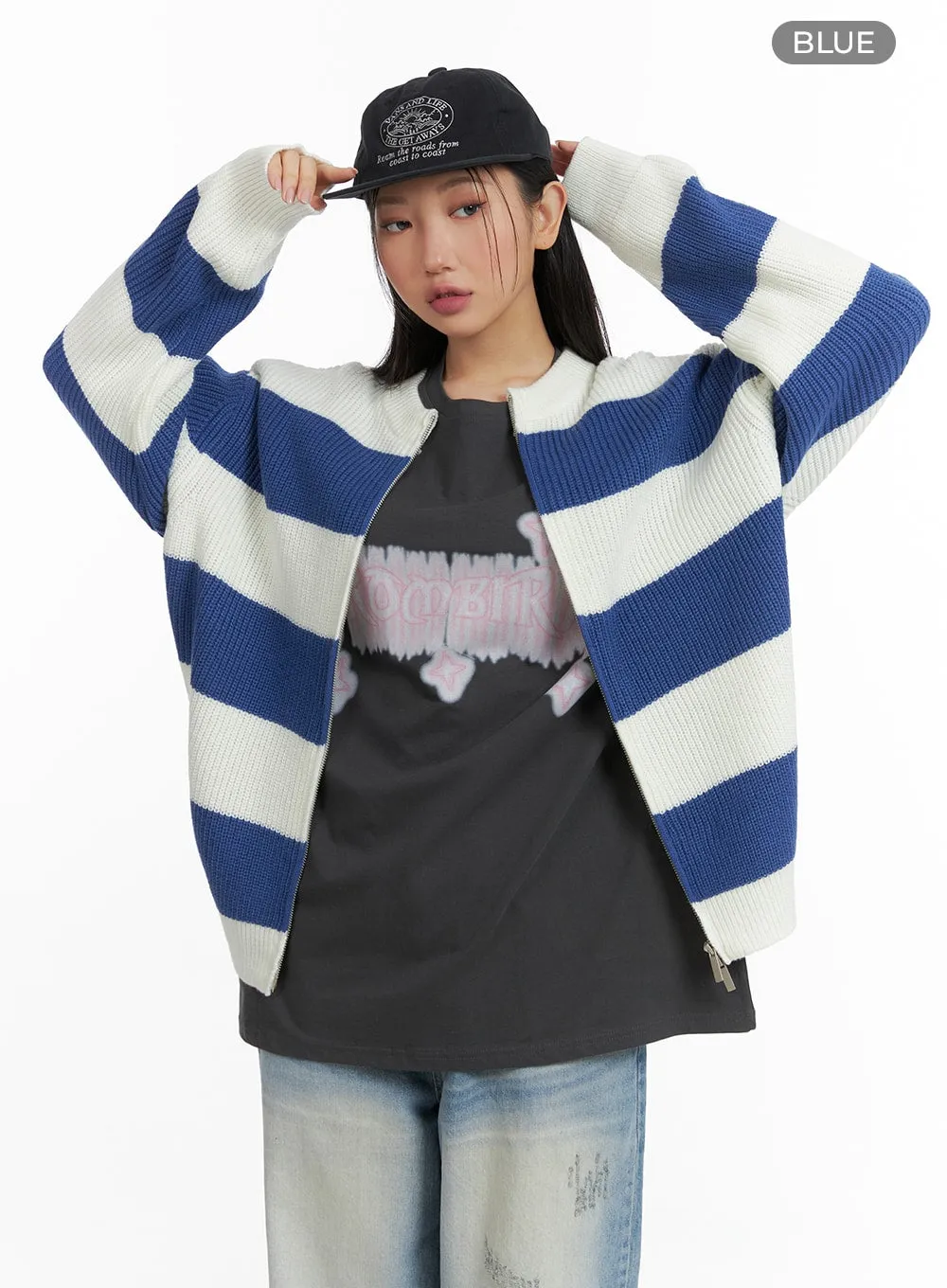 Unisex Striped Two-Way Zipper Cardigan CM418