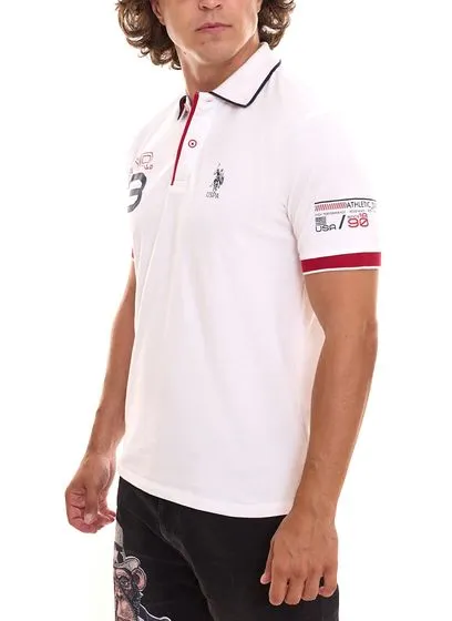 U.S. POLO ASSN. Short-sleeved polo shirt comfortable polo shirt for men with front print cotton shirt 197 65037 52520 100 White