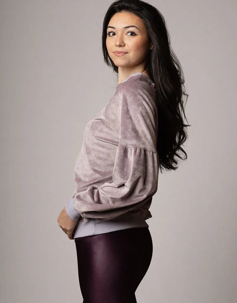 Velour Gathered Sleeve Pullover Orchid