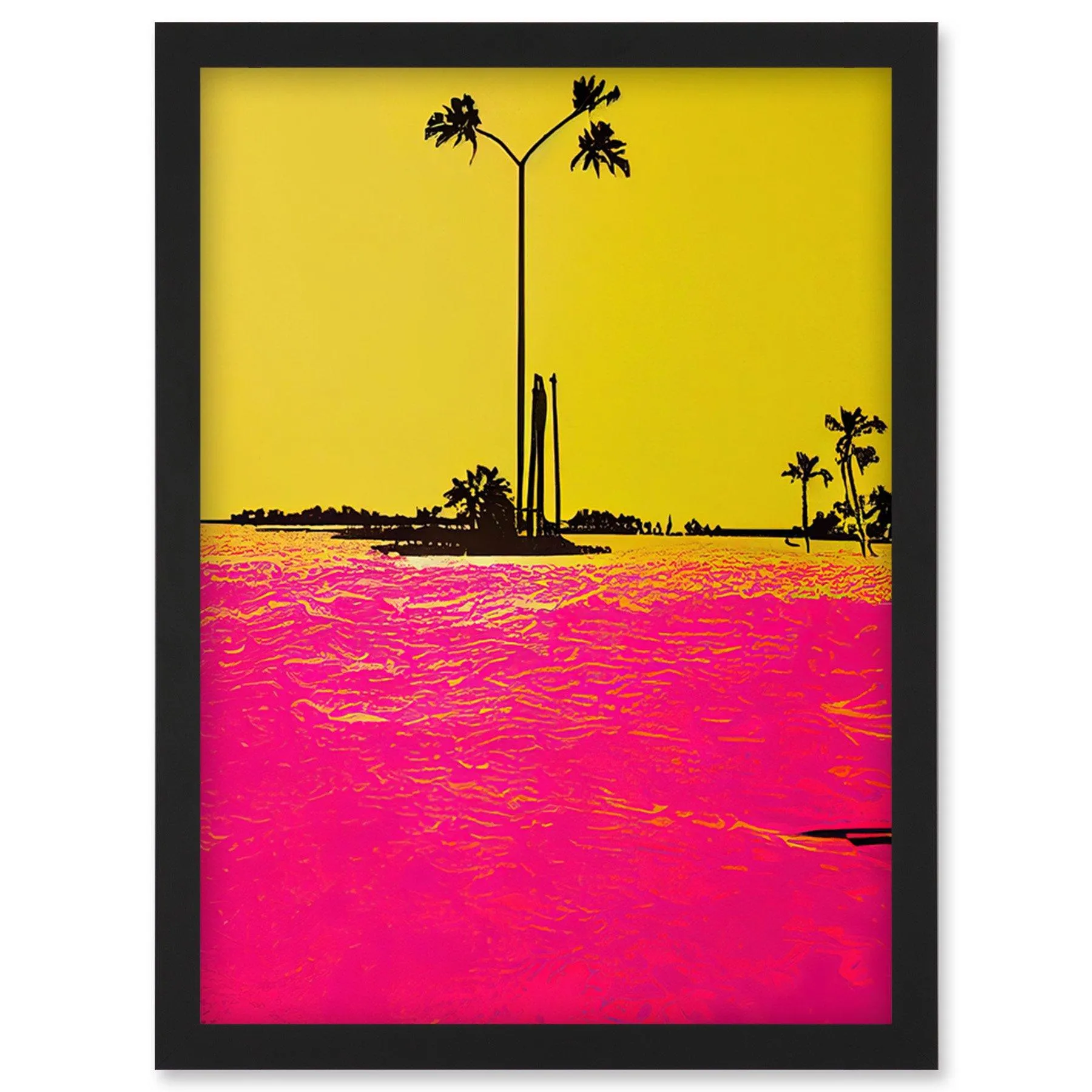 Wall Art & Pictures | Modern Hot Pink Yellow Beach Florida Keys Coastline Artwork Framed Wall Art Print A4 | Artery8