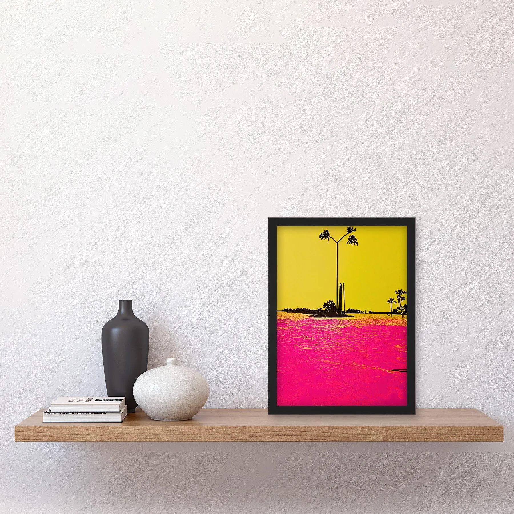 Wall Art & Pictures | Modern Hot Pink Yellow Beach Florida Keys Coastline Artwork Framed Wall Art Print A4 | Artery8