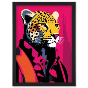 Wall Art & Pictures | Wall Art Print Strong Leopard in Suit Bold Artwork Orange Pop Art Hot Pink Vibrant Portrait Artwork Fr