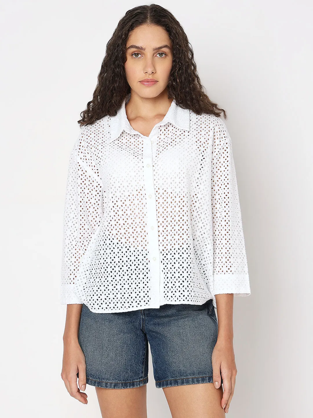 White Cut-Out Cotton Shirt