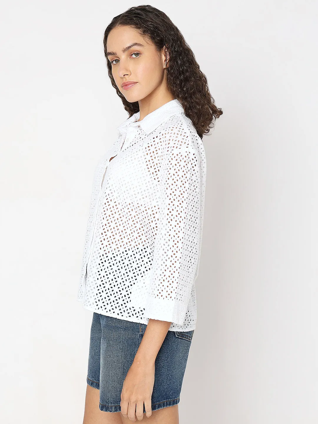 White Cut-Out Cotton Shirt