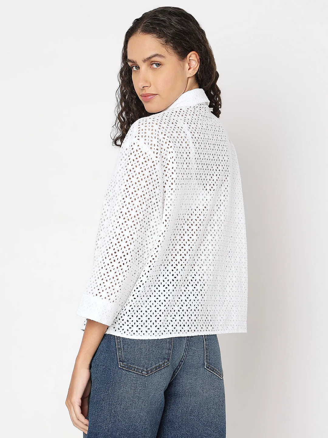 White Cut-Out Cotton Shirt