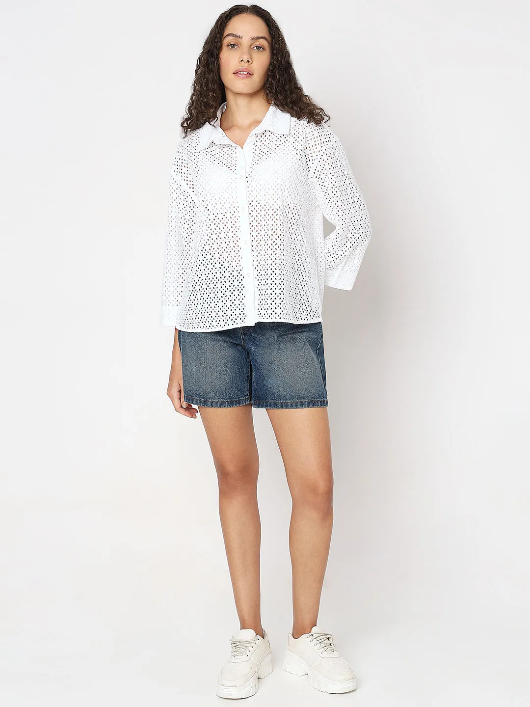 White Cut-Out Cotton Shirt