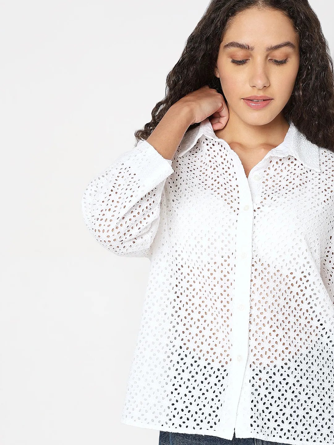 White Cut-Out Cotton Shirt