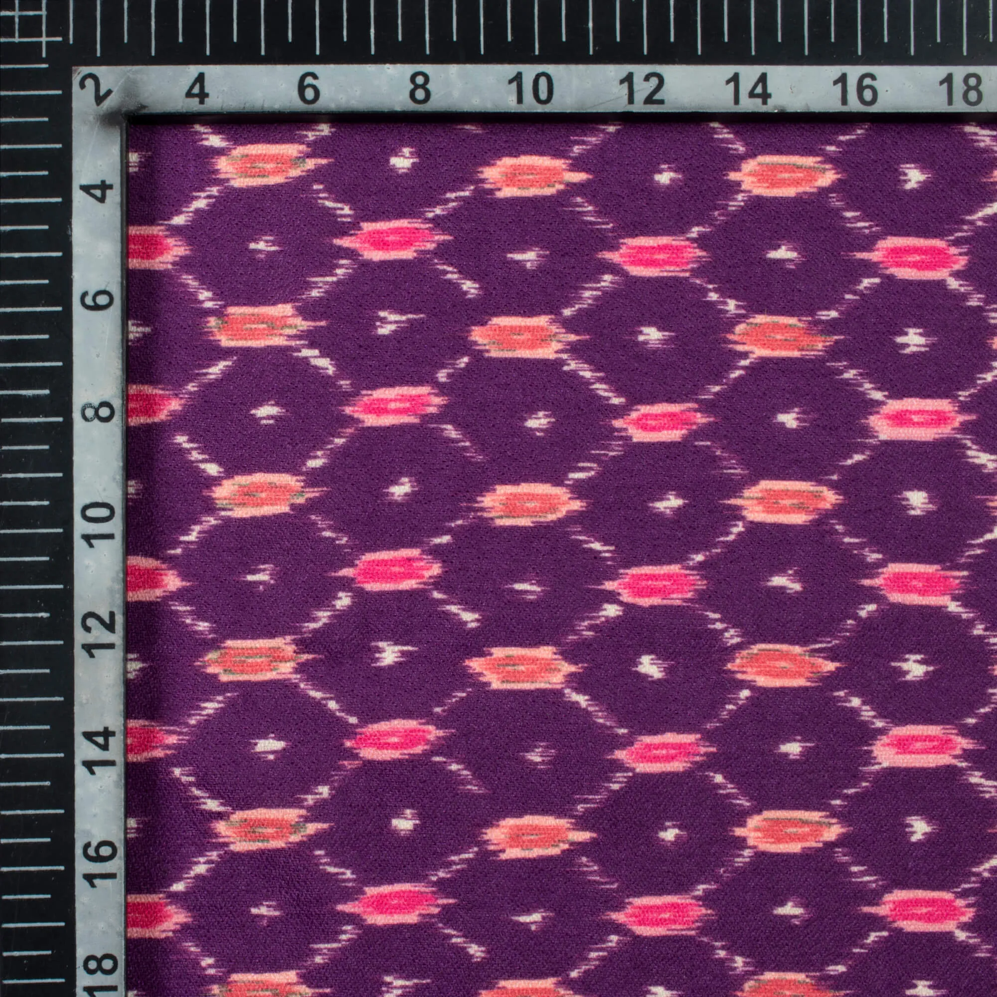 Wine Purple And Hot Pink Traditional Pattern Digital Print Moss Crepe Fabric