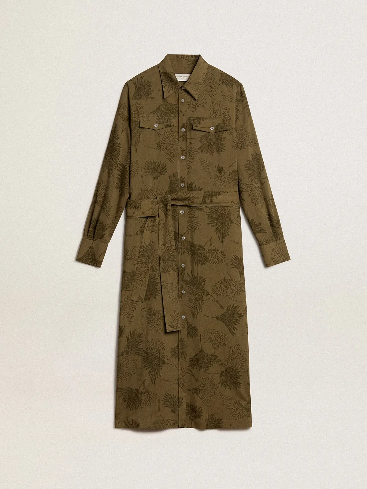 Women's viscose and cotton shirt dress with floral print