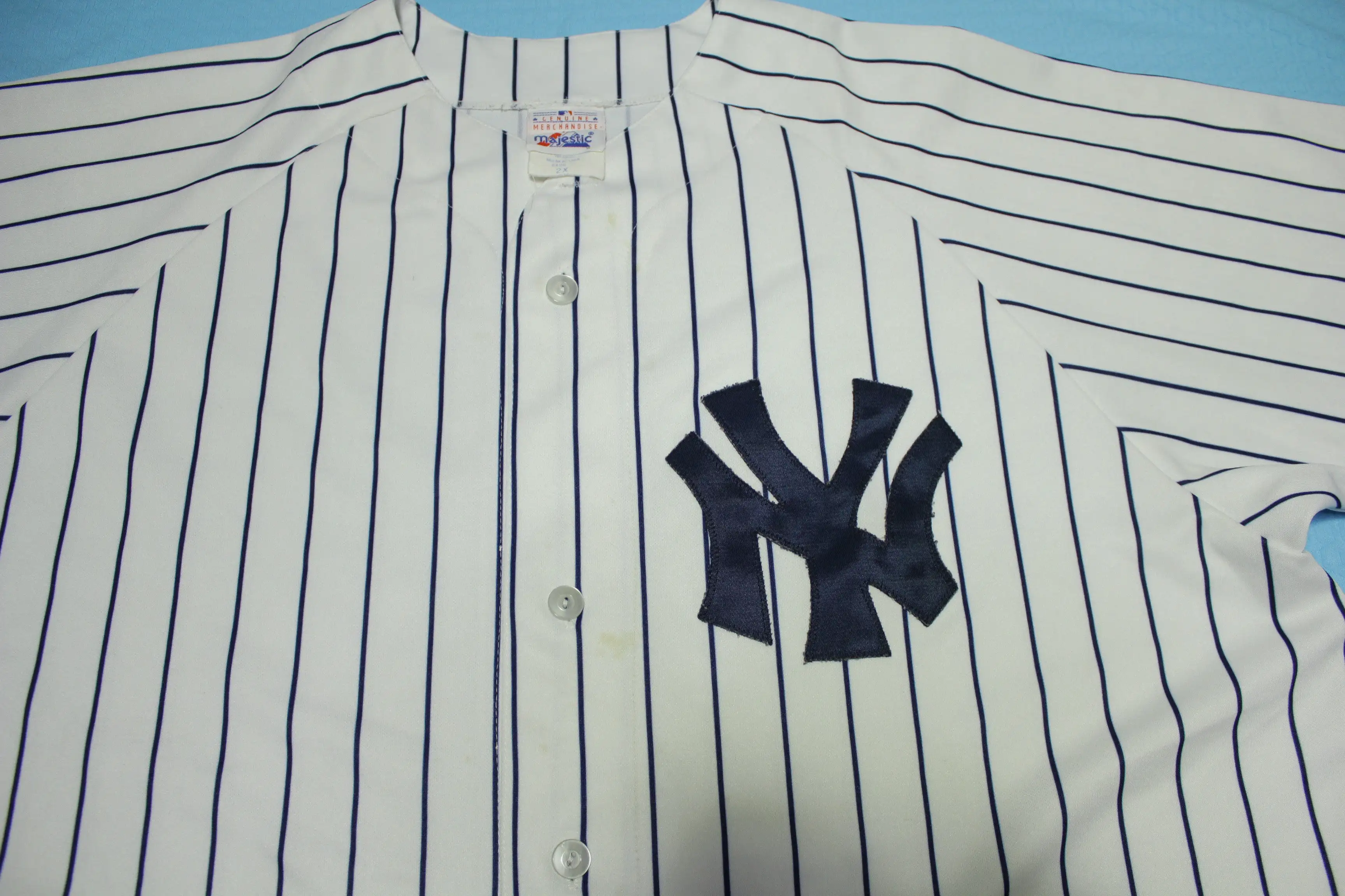 Yankees Blank Button Up Pin Striped Vintage 90's Majestic Made in USA Baseball Jersey