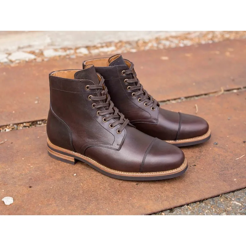 Yanko Cap toe service boot dark brown chromex