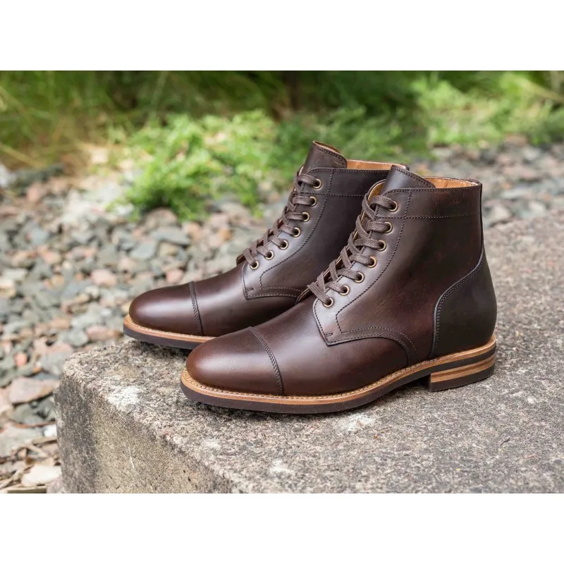 Yanko Cap toe service boot dark brown chromex