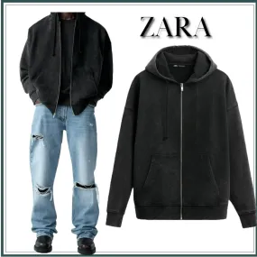 ZARA  |Long Sleeves Plain Cotton Hoodies