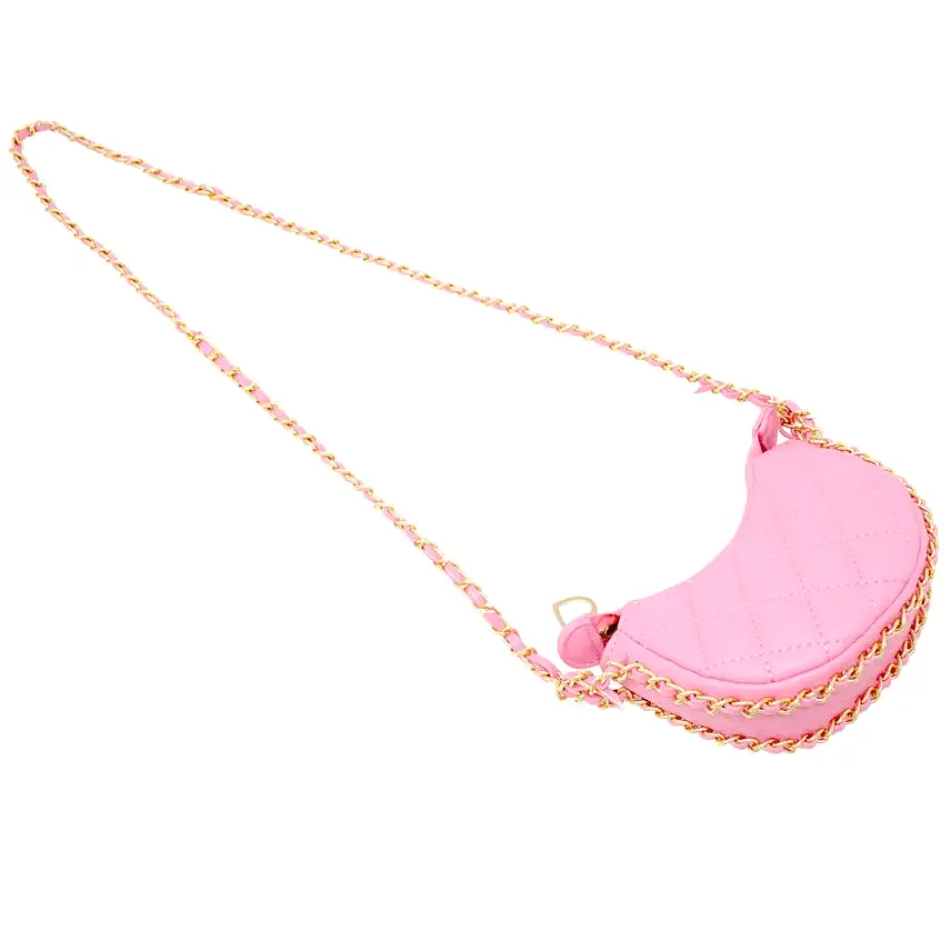 Zomi Gems Tiny Quilted Chain Wrapped Hobo Bag - Pink